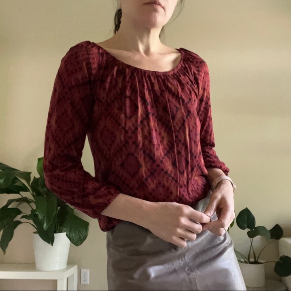 NWT Lucky Brand Burnt Orange Ikat Print Long Sleeve Top, size S - Picture 14 of 14